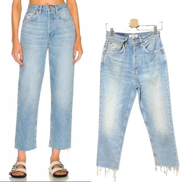 Re/Done '70s Ultra High Waist Stove Pipe Jeans in Worn Blue Size 26 - Picture 1 of 12